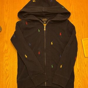 Polo by Ralph Lauren Navy Pony Fleece Zip Up Hoodie - Multicolor Pony Logos - 6x